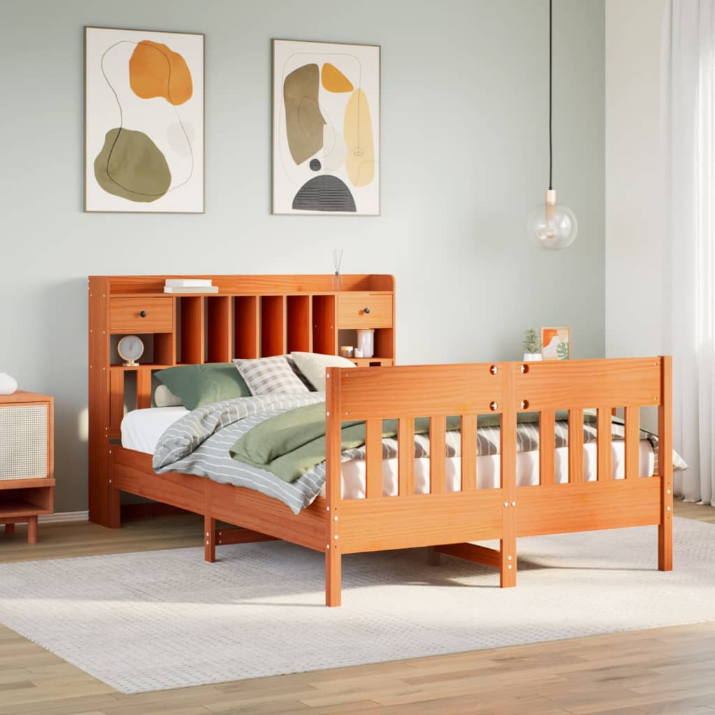 Bed Frame without Mattress Wax Brown 140x190 cm Solid Wood Pine