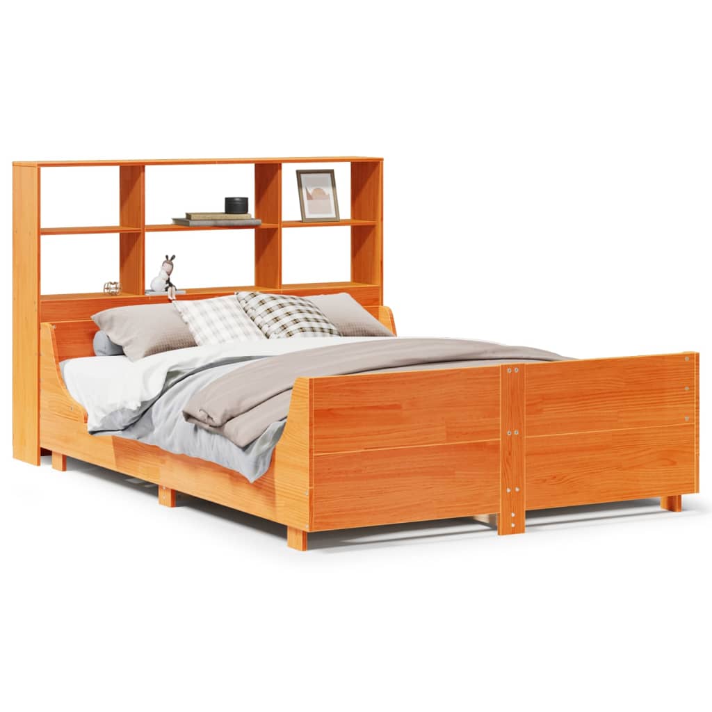 Bookcase Bed without Mattress Wax Brown 150x200 cm King Size Solid Wood