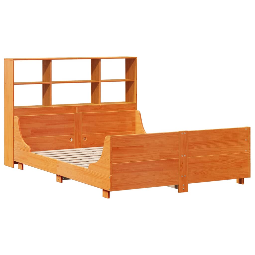 Bookcase Bed without Mattress Wax Brown 150x200 cm King Size Solid Wood