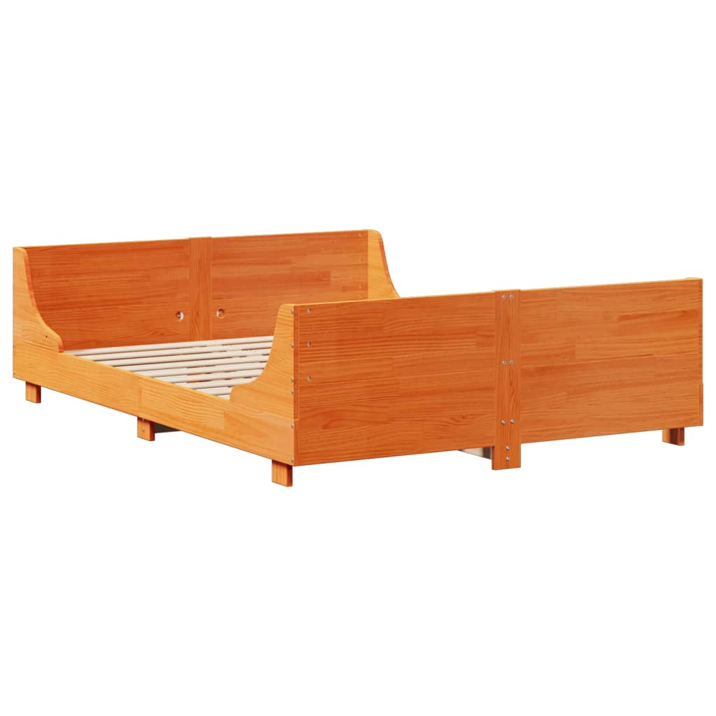 Bookcase Bed without Mattress Wax Brown 150x200 cm King Size Solid Wood