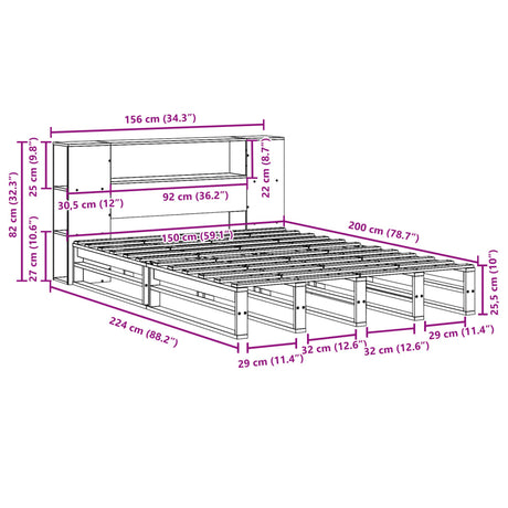 Bookcase Bed Without Mattress King Size Solid Wood
