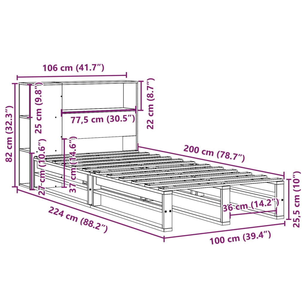 Bookcase Bed Without Mattress Solid Wood