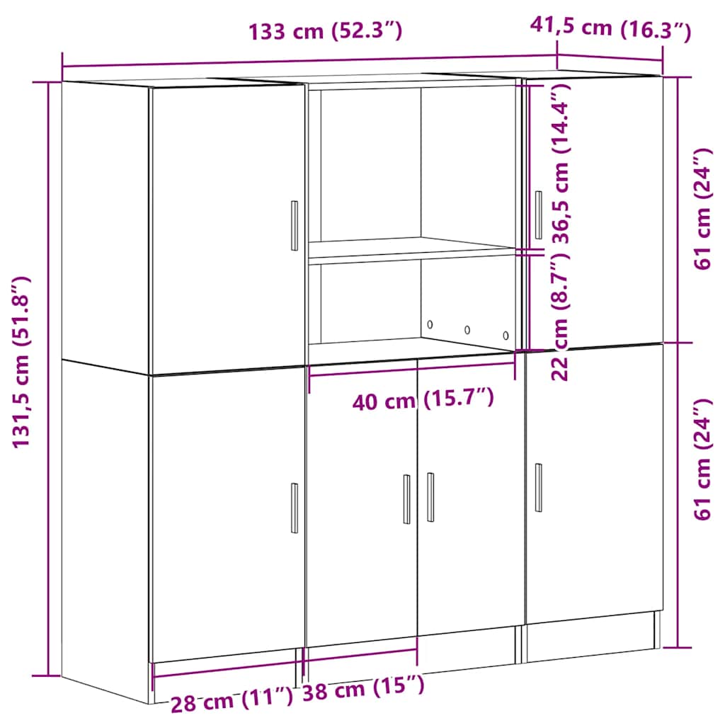 3 Piece Kitchen Cabinet Set Engineered Wood