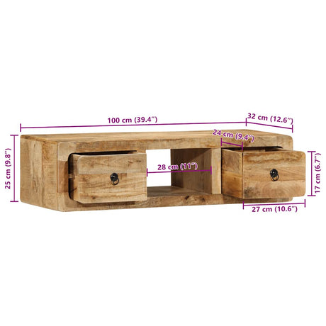 Wall-Mounted Tv Cabinet 100X32X25 Cm Solid Wood Rough Mango