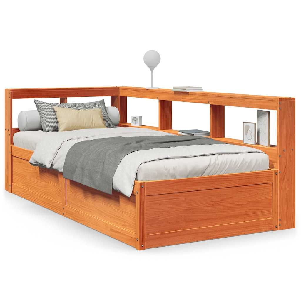 Bookcase Bed without Mattress Wax Brown 75x190cm Solid Wood Pine