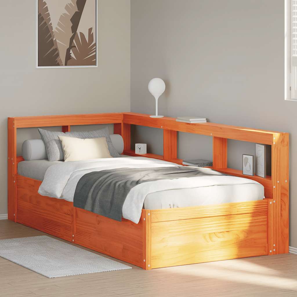 Bookcase Bed without Mattress Wax Brown 75x190cm Solid Wood Pine