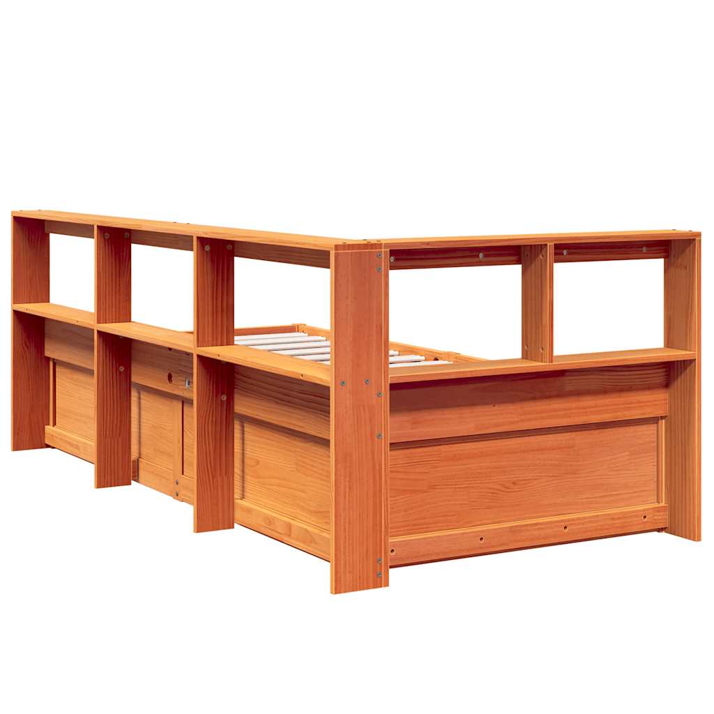 Bookcase Bed without Mattress Wax Brown 75x190cm Solid Wood Pine