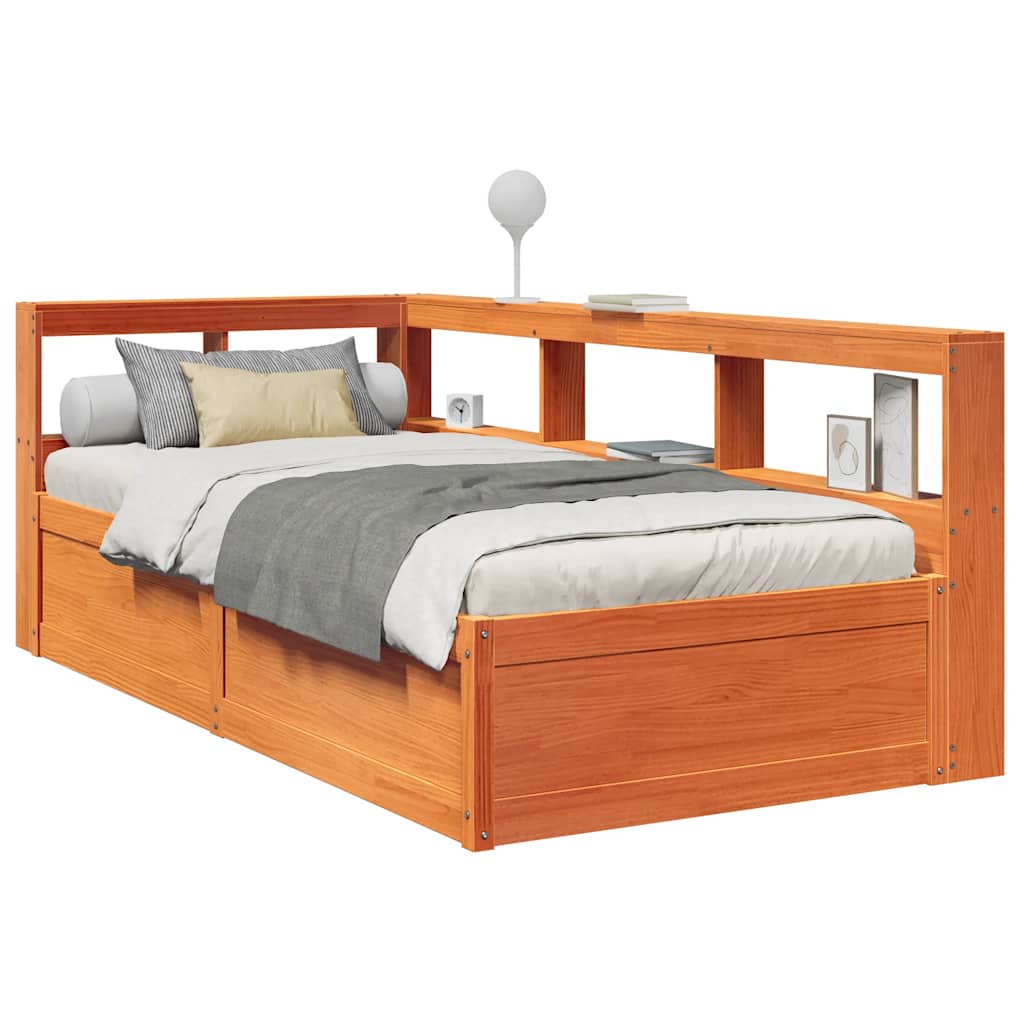 Bookcase Bed without Mattress Wax Brown 75x190cm Solid Wood Pine