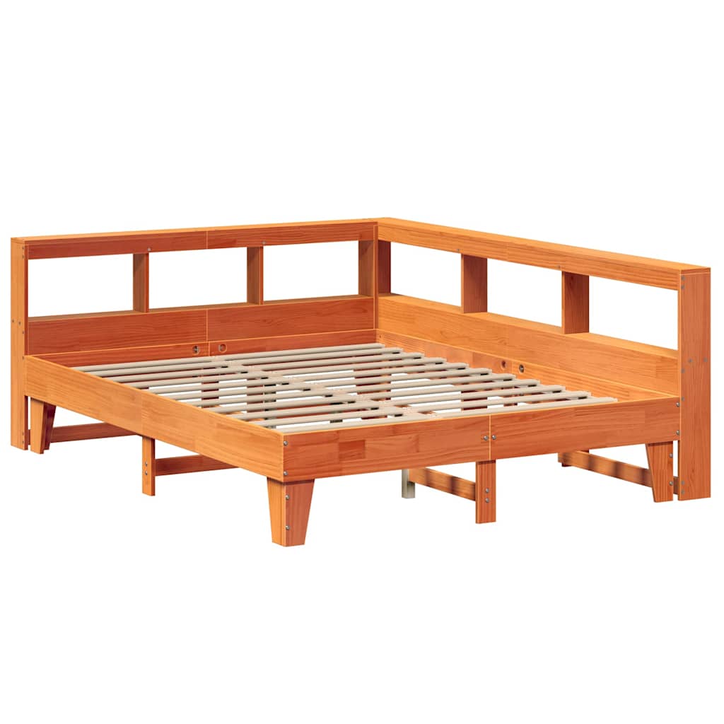 Bookcase Bed without Mattress Wax Brown 160x200cm Solid Wood Pine