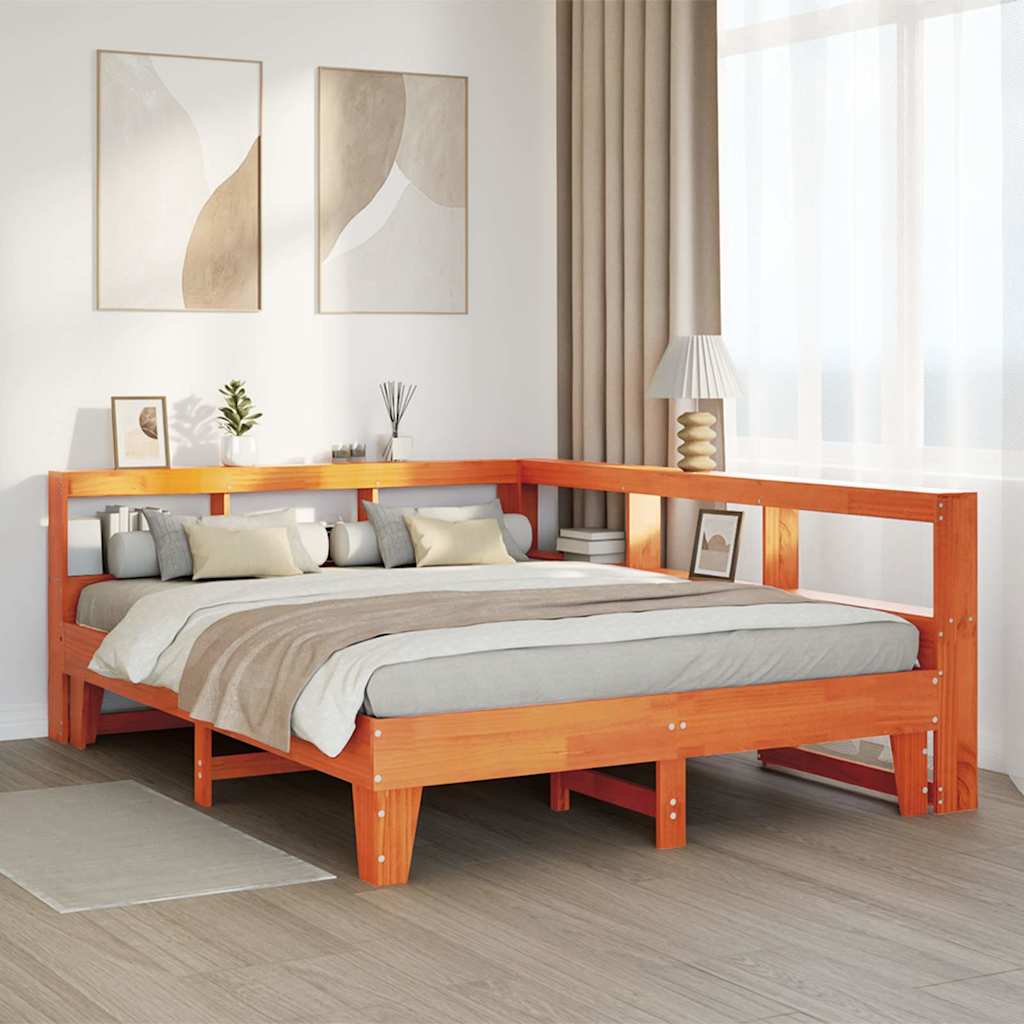 Bookcase Bed without Mattress Wax Brown 160x200cm Solid Wood Pine