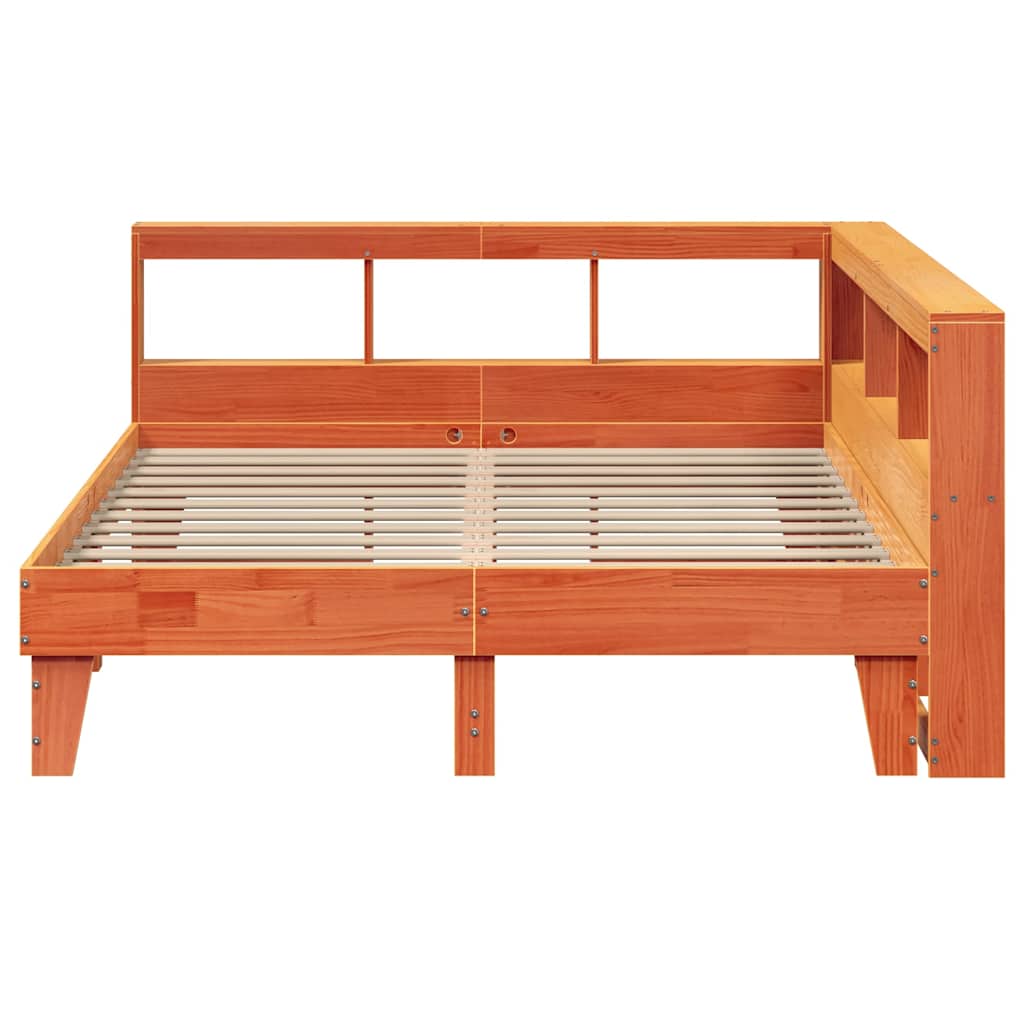 Bookcase Bed without Mattress Wax Brown 160x200cm Solid Wood Pine