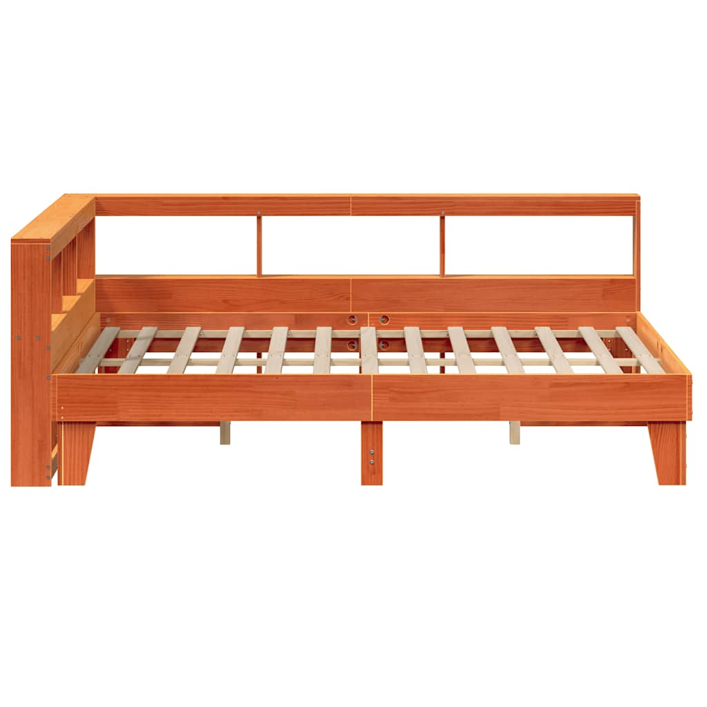Bookcase Bed without Mattress Wax Brown 160x200cm Solid Wood Pine