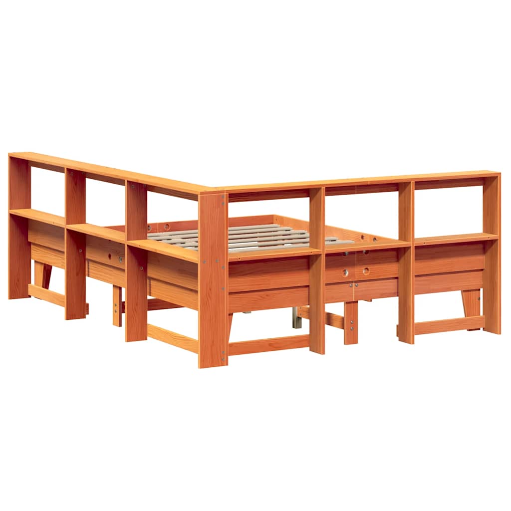 Bookcase Bed without Mattress Wax Brown 160x200cm Solid Wood Pine