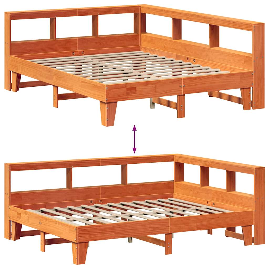 Bookcase Bed without Mattress Wax Brown 160x200cm Solid Wood Pine