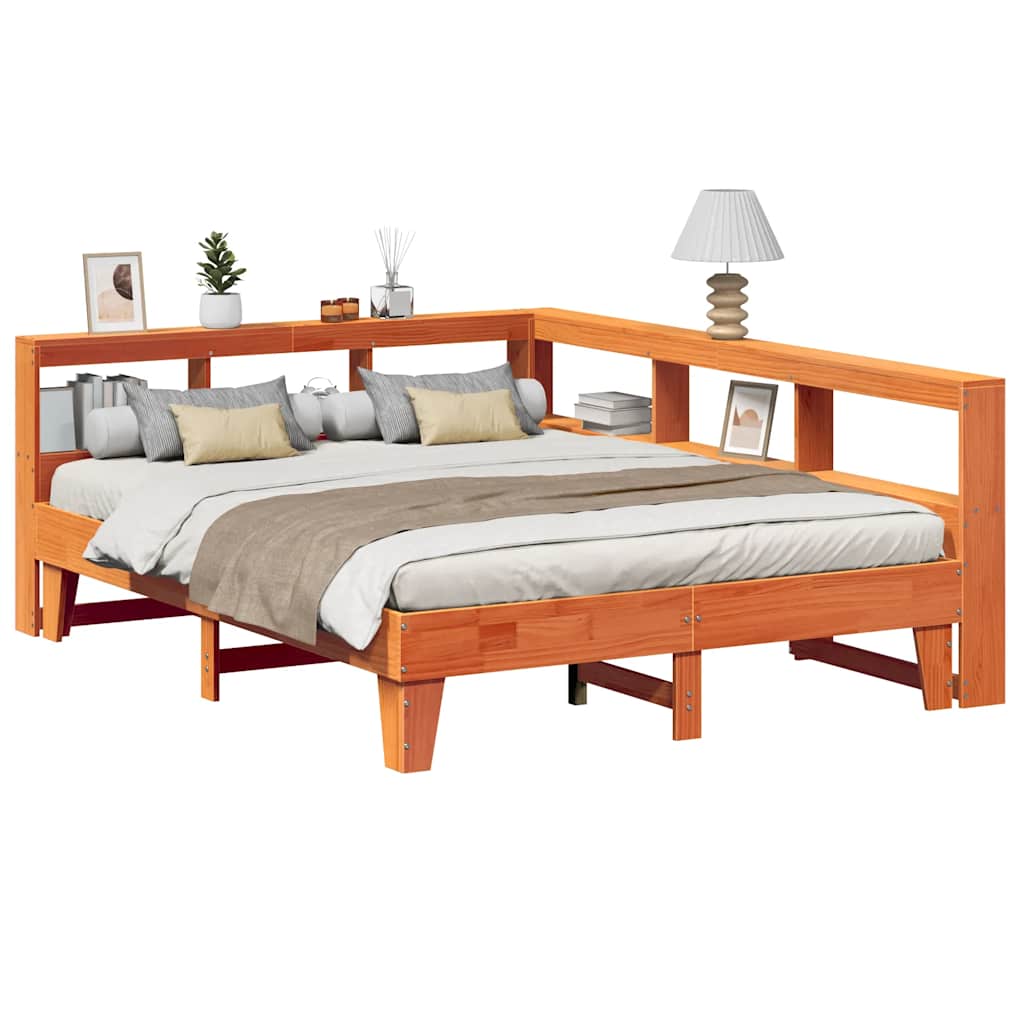 Bookcase Bed without Mattress Wax Brown 160x200cm Solid Wood Pine