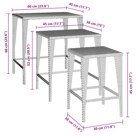 Garden Nesting Tables 3 Pcs Poly Rattan