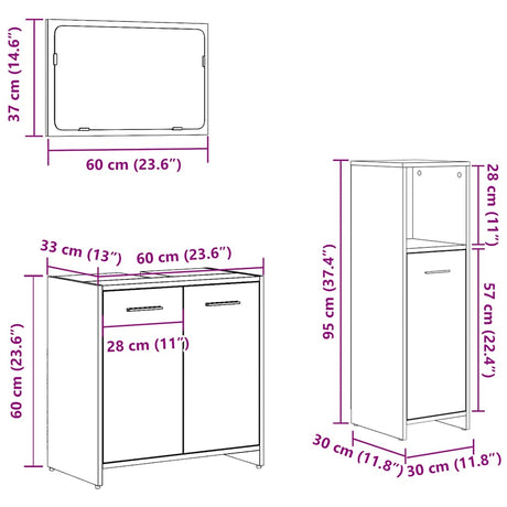 3 Piece Bathroom Furniture Set Engineered Wood