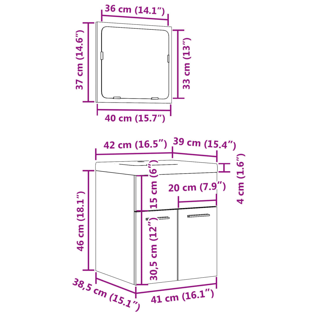 3 Piece Bathroom Furniture Set Engineered Wood