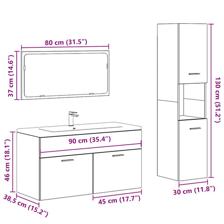 3 Piece Bathroom Furniture Set Engineered Wood