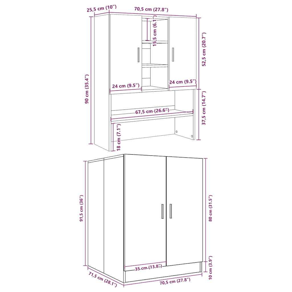Washing Machine Cabinets 2 Pcs Concrete Grey Engineered Wood