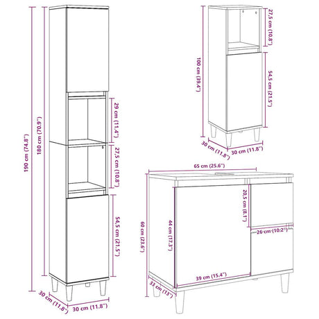 3 Piece Bathroom Furniture Set Engineered Wood