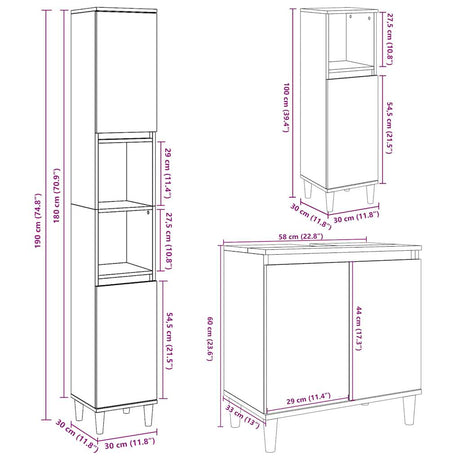 3 Piece Bathroom Furniture Set Engineered Wood