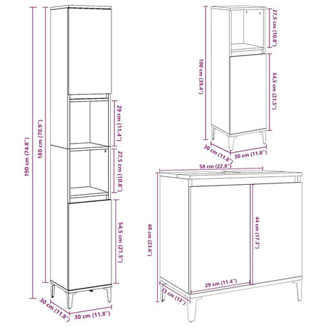 3 Piece Bathroom Furniture Set Concrete Grey Engineered Wood