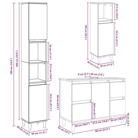 3 Piece Bathroom Furniture Set Engineered Wood