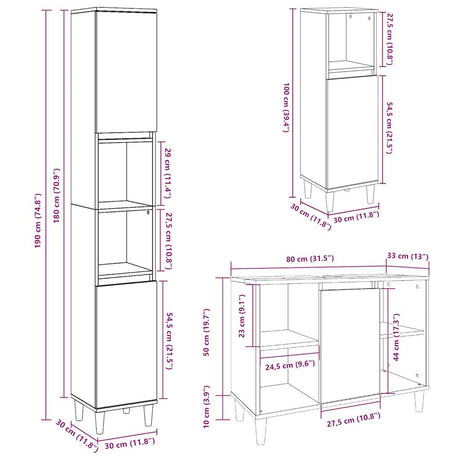 3 Piece Bathroom Furniture Set Engineered Wood
