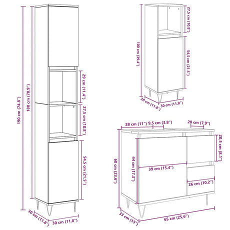 3 Piece Bathroom Furniture Set Engineered Wood