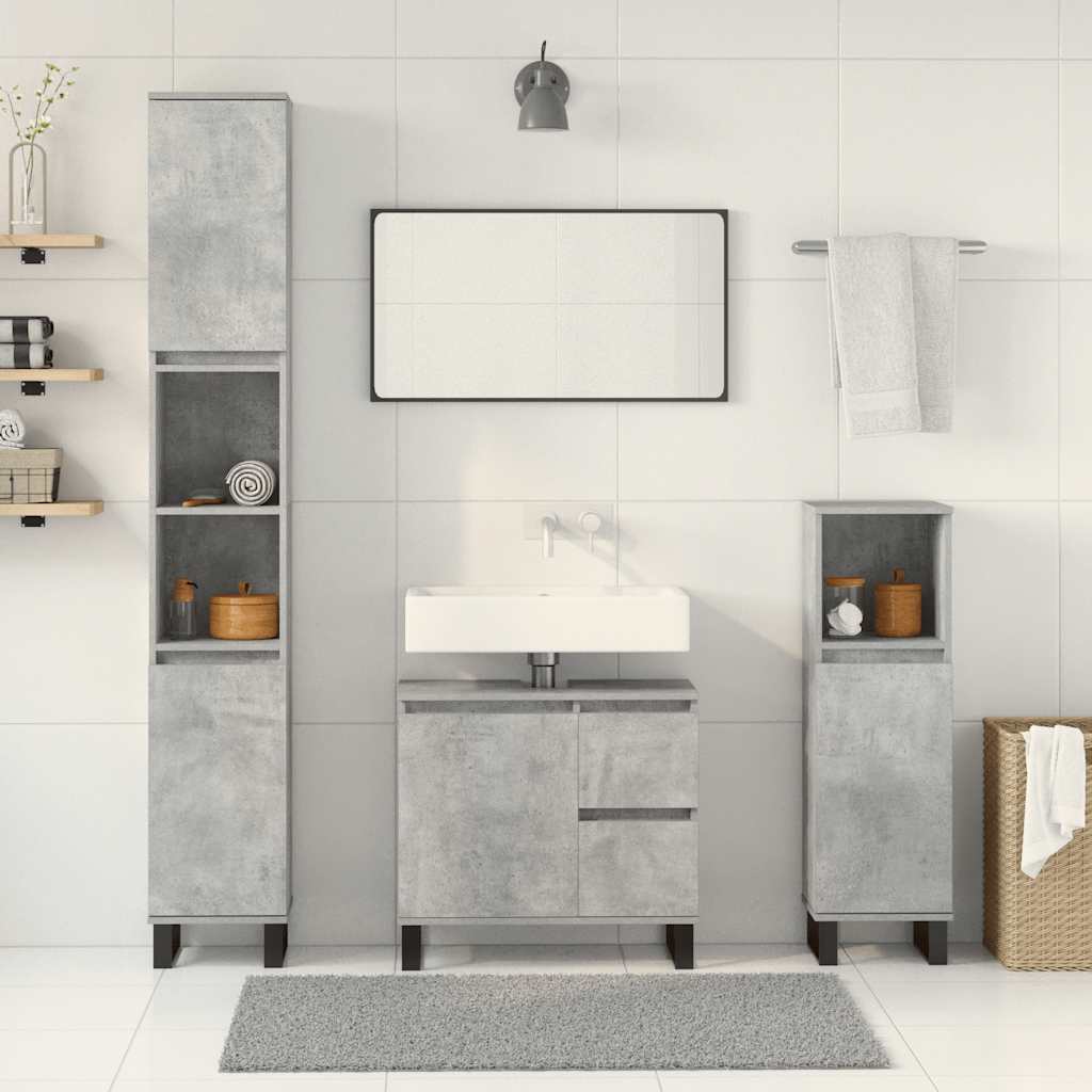 3 Piece Bathroom Furniture Set Engineered Wood