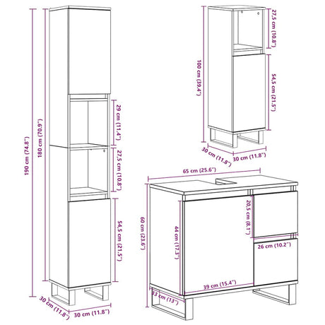3 Piece Bathroom Furniture Set Engineered Wood