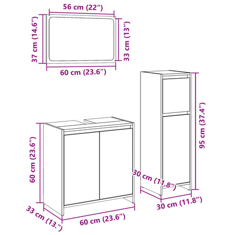 3 Piece Bathroom Furniture Set Engineered Wood