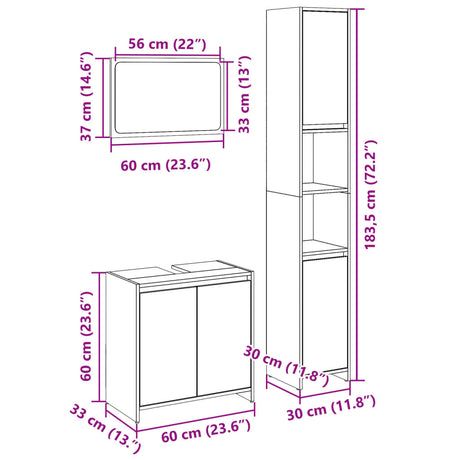 3 Piece Bathroom Furniture Set Sonoma Oak Engineered Wood