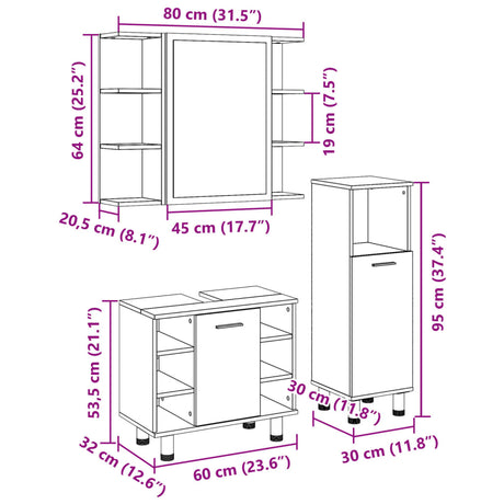 3 Piece Bathroom Furniture Set Engineered Wood