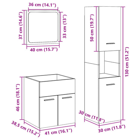 3 Piece Bathroom Furniture Set Engineered Wood