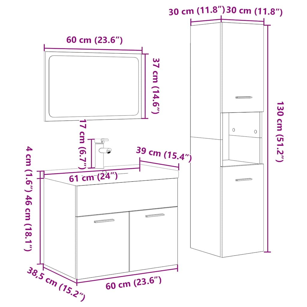 4 Piece Bathroom Furniture Set Engineered Wood