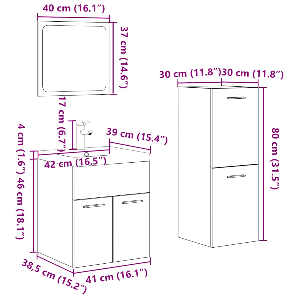 4 Piece Bathroom Furniture Set Engineered Wood