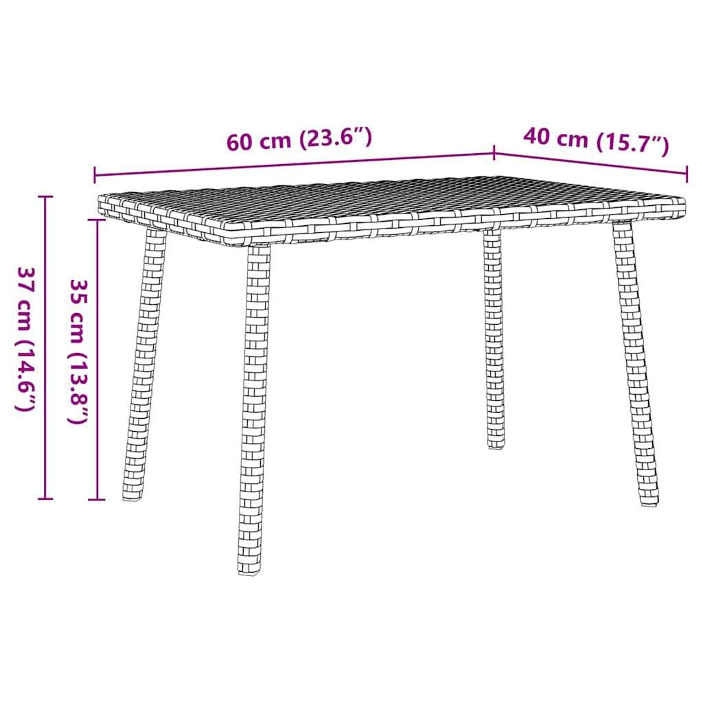 Garden Coffee Table Rectangular Grey 60x40x37 cm Poly Rattan