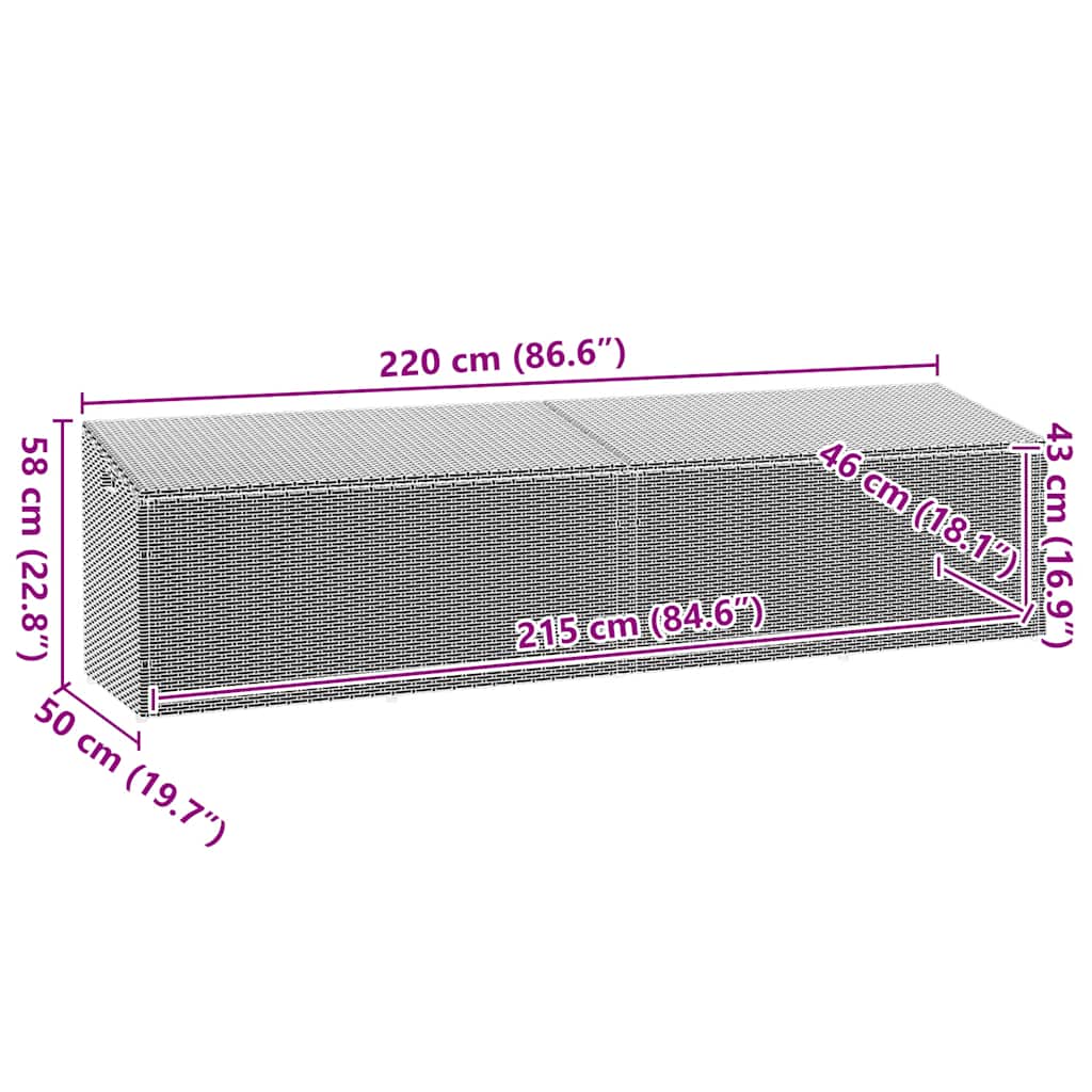 Garden Storage Box Grey 220x50x58 cm Poly Rattan