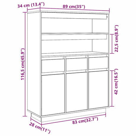 Highboard 89X34X116.5 Cm Solid Wood Pine