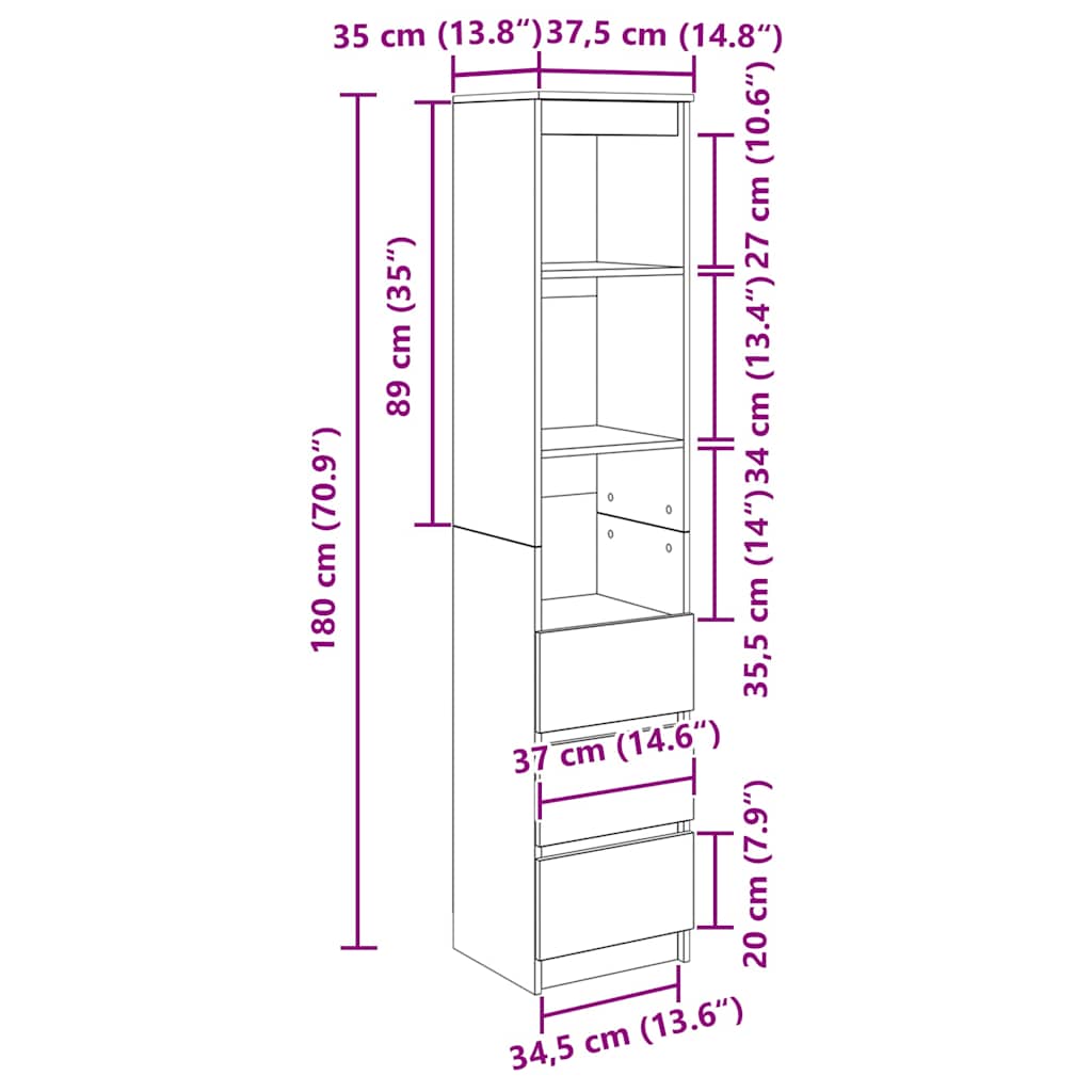 Highboard 37.5X35X180 Cm Engineered Wood