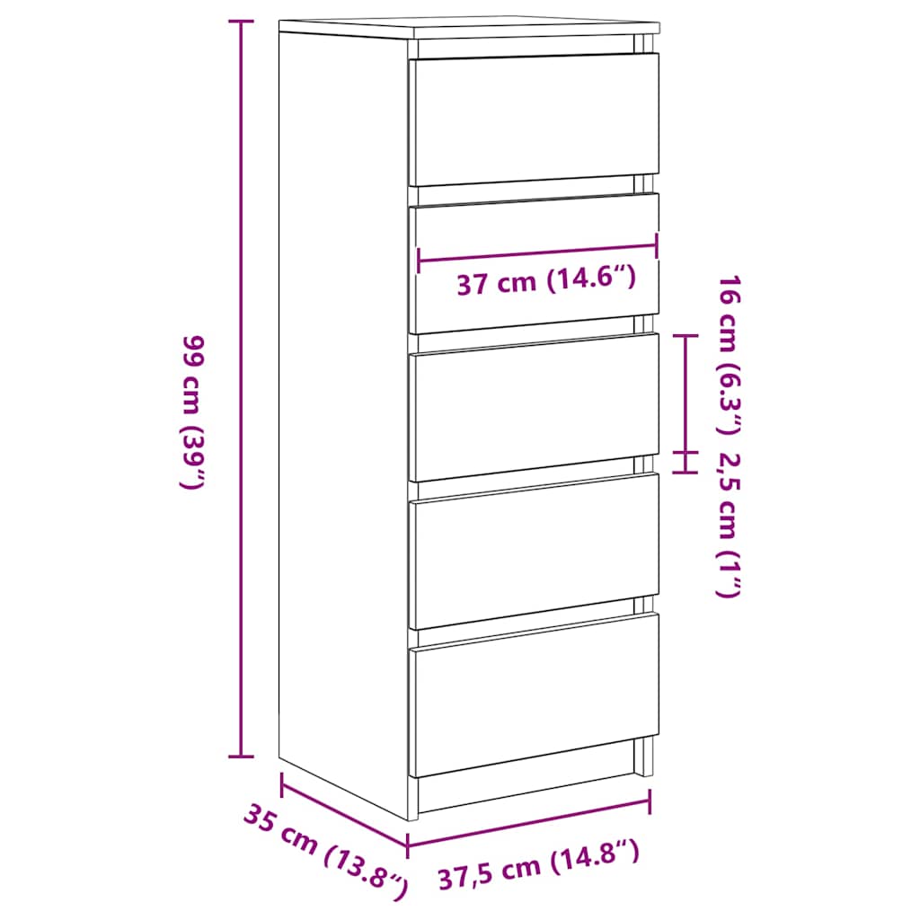 Sideboard With Drawers 37.5X35X99 Cm Engineered Wood