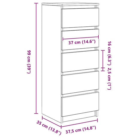 Sideboard With Drawers 37.5X35X99 Cm Engineered Wood