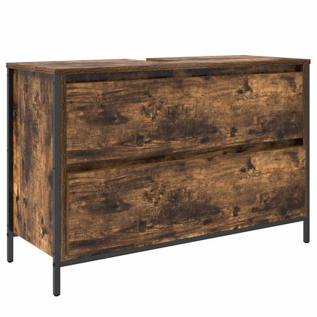 Bathroom Basin Cabinet With Drawers Smoked Oak 90X34.5X60 Cm