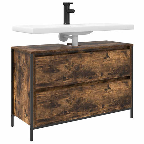 Bathroom Basin Cabinet With Drawers Smoked Oak 90X34.5X60 Cm