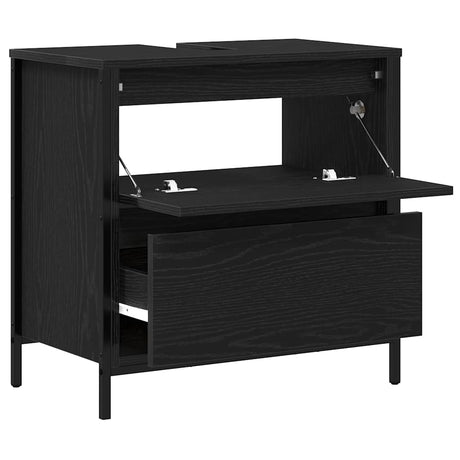 Bathroom Basin Cabinet With Drawers Black Oak 60X34.5X60 Cm