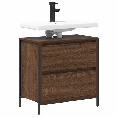 Bathroom Basin Cabinet With Drawers Brown Oak 60X34.5X60 Cm