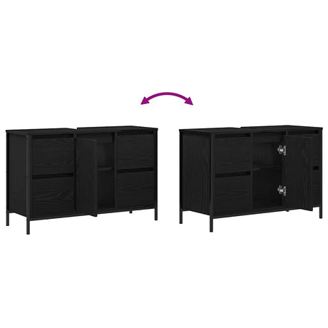 Basin Cabinet With Drawers Black Oak 90X34.5X60 Cm