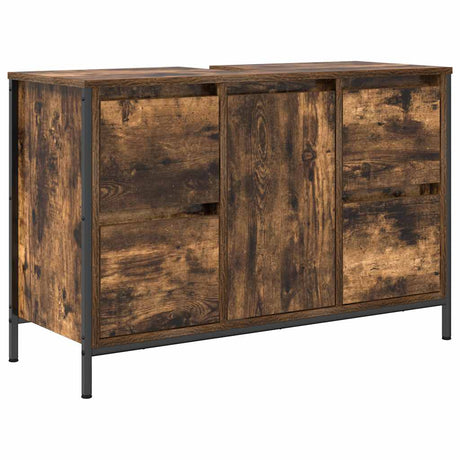 Basin Cabinet With Drawers Smoked Oak 90X34.5X60 Cm